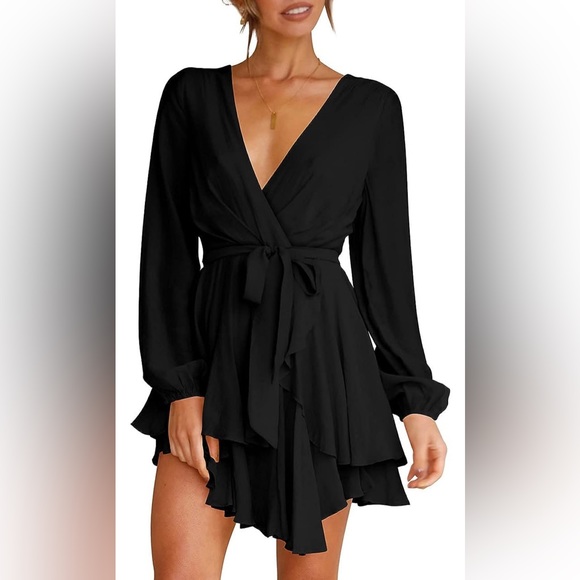 Dresses & Skirts - NWOT Tie Waist Long Sleeve Ruffle Mini Swing Dress Size Large